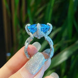 Exquisite S925 Silver Aquamarine Diamond Ring Wedding Jewelry