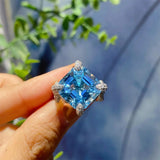 Exquisite S925 Silver Aquamarine Diamond Ring Wedding Jewelry