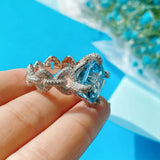 Exquisite S925 Silver Aquamarine Diamond Ring Wedding Jewelry