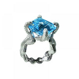 Exquisite S925 Silver Aquamarine Diamond Ring Wedding Jewelry