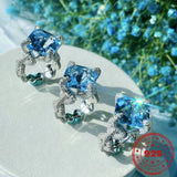 Exquisite S925 Silver Aquamarine Diamond Ring Wedding Jewelry