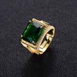 Men's 14k Open Green Diamond Ring Ethnic Retro Style Square Emerald Ring