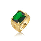 Men's 14k Open Green Diamond Ring Ethnic Retro Style Square Emerald Ring