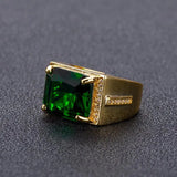 Men's 14k Open Green Diamond Ring Ethnic Retro Style Square Emerald Ring