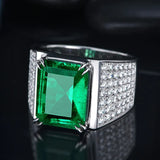 S925 Sterling Silver Diamond Emerald Ring Men's Wedding Ring