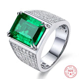 S925 Sterling Silver Diamond Emerald Ring Men's Wedding Ring