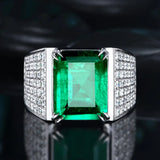 S925 Sterling Silver Diamond Emerald Ring Men's Wedding Ring