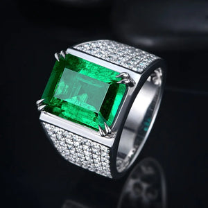 S925 Sterling Silver Diamond Emerald Ring Men's Wedding Ring