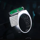 S925 Sterling Silver Diamond Emerald Ring Men's Wedding Ring