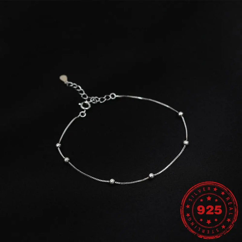 S925 Silver Round Bead Anklet Ins Style Niche Sense Cold Style Student All-Match