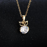 HUAM Owl Necklace Pendant Crystal Chain Metal Plated 18K Necklace for Women