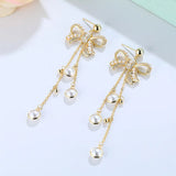 HUAMI Bowknot Drop Earrings Fine Jewelry for Women Tassels Pearl Unusual Needle