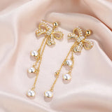 HUAMI Bowknot Drop Earrings Fine Jewelry for Women Tassels Pearl Unusual Needle
