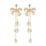 HUAMI Bowknot Drop Earrings Fine Jewelry for Women Tassels Pearl Unusual Needle