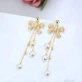 HUAMI Bowknot Drop Earrings Fine Jewelry for Women Tassels Pearl Unusual Needle