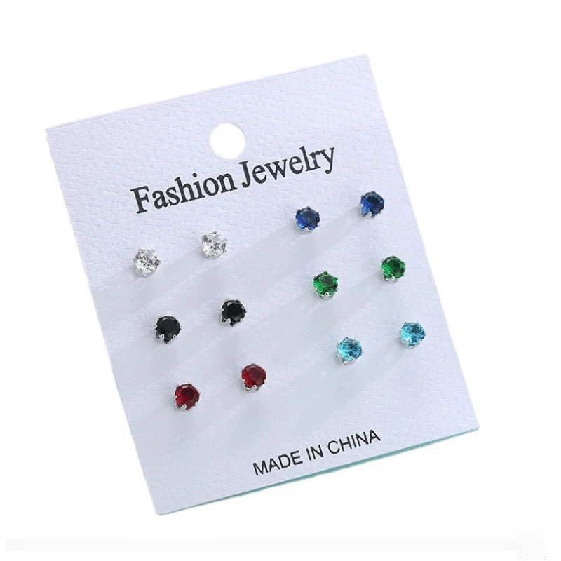 HUAMI 6 Pairs Zircon Small Earrings Set for Women and Girls