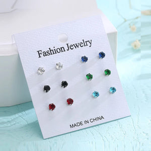 HUAMI 6 Pairs Zircon Small Earrings Set for Women and Girls