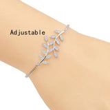 HUAMI Adjustable Leaf Bracelet Women Rhinestone Bangles Jewelry