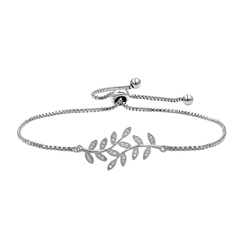HUAMI Adjustable Leaf Bracelet Women Rhinestone Bangles Jewelry