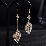 HUAMI Asymmetry Leaf Pendant Zircon Drop Earrings Women Gift Bijoux Femme