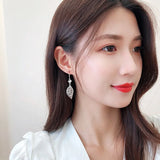 HUAMI Asymmetry Leaf Pendant Zircon Drop Earrings Women Gift Bijoux Femme