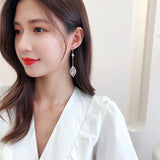 HUAMI Asymmetry Leaf Pendant Zircon Drop Earrings Women Gift Bijoux Femme