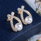HUAMI Bowknot Stud Earrings Pearl Exotic Zircon Ins Retro Boucle Oreille
