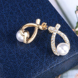 HUAMI Bowknot Stud Earrings Pearl Exotic Zircon Ins Retro Boucle Oreille