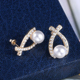 HUAMI Bowknot Stud Earrings Pearl Exotic Zircon Ins Retro Boucle Oreille
