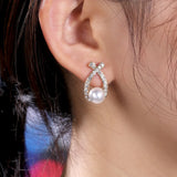 HUAMI Bowknot Stud Earrings Pearl Exotic Zircon Ins Retro Boucle Oreille
