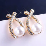 HUAMI Bowknot Stud Earrings Pearl Exotic Zircon Ins Retro Boucle Oreille