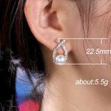 HUAMI Bowknot Stud Earrings Pearl Exotic Zircon Ins Retro Boucle Oreille
