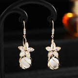 HUAMI Cateyes Flower Drop Earrings S925 Silver Needle Wedding Party