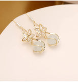 HUAMI Cateyes Flower Drop Earrings S925 Silver Needle Wedding Party