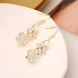 HUAMI Cateyes Flower Drop Earrings S925 Silver Needle Wedding Party