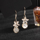 HUAMI Cateyes Flower Drop Earrings S925 Silver Needle Wedding Party