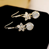 HUAMI Cateyes Flower Drop Earrings S925 Silver Needle Wedding Party