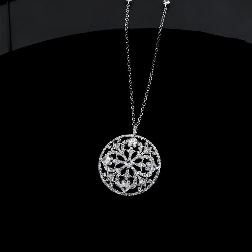 HUAMI Classic Sweater Chain Pendant Necklace with Cubic Zircon