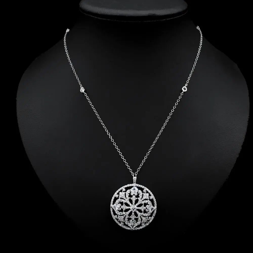 HUAMI Classic Sweater Chain Pendant Necklace with Cubic Zircon