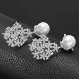 Dangle Drop Pearl Earrings 925 Zircon Flower Style