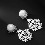 Dangle Drop Pearl Earrings 925 Zircon Flower Style