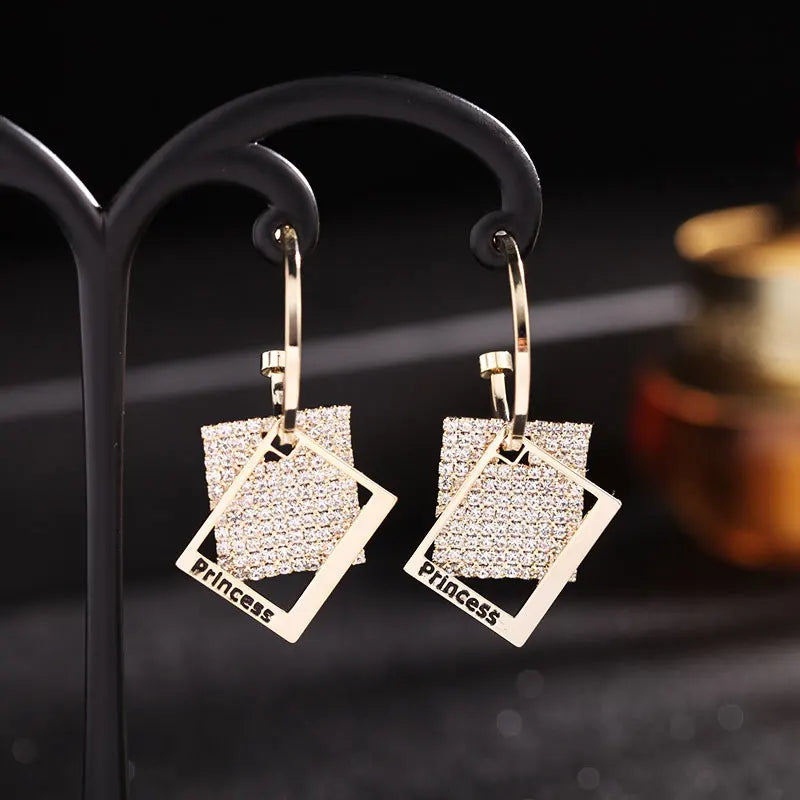 Double Layer Square Princess Earrings Women Jewelry