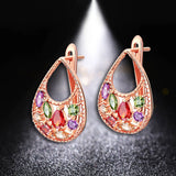 HUAMI Rose Stud Earrings with Cubic Zirconia, Boucle Oreille Femme