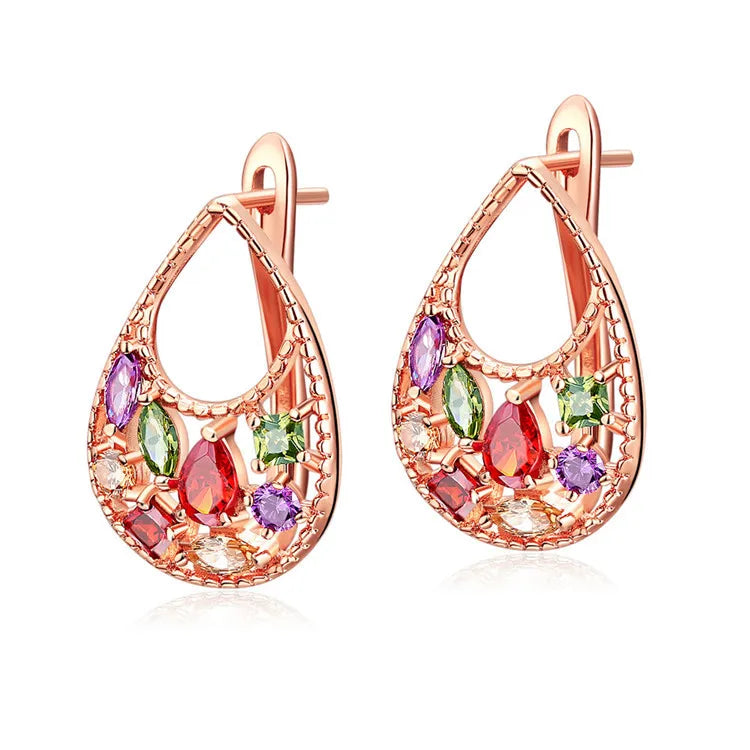 HUAMI Rose Stud Earrings with Cubic Zirconia, Boucle Oreille Femme