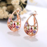 HUAMI Rose Stud Earrings with Cubic Zirconia, Boucle Oreille Femme