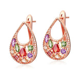 HUAMI Rose Stud Earrings with Cubic Zirconia, Boucle Oreille Femme