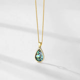 HUAMI Water Drops Pendant Necklace Natural Shell Inlay Plated Chain Women
