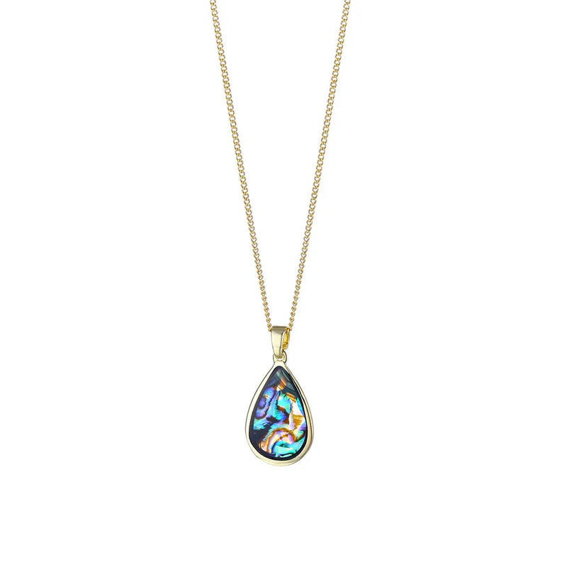 HUAMI Water Drops Pendant Necklace Natural Shell Inlay Plated Chain Women