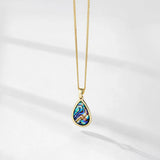 HUAMI Water Drops Pendant Necklace Natural Shell Inlay Plated Chain Women