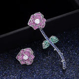 HUAMI Flower Stud Earrings Leaf Detachable Vintage Zircon Earrings